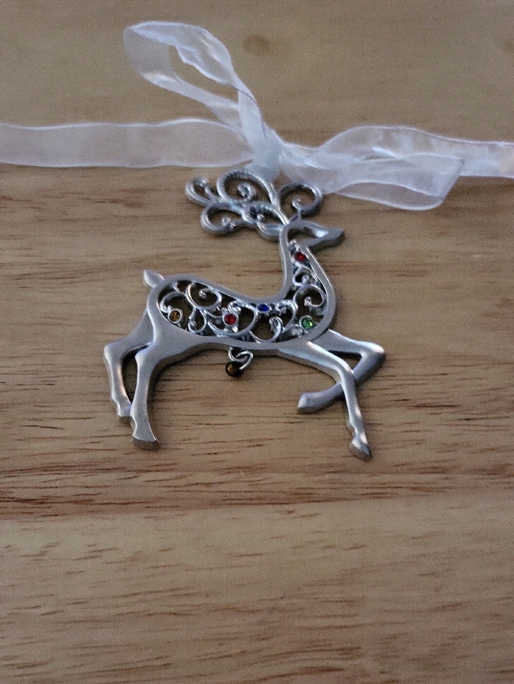 Silver Reindeer Ornament with Colored Rhinestones